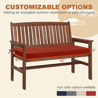 Favoyard Outdoor Bench Cushion 42 x 16 Inch Rainproof Patio Furniture Cushions 3-Year Color Fastness Garden Settee Porch Pads with Ties, Red