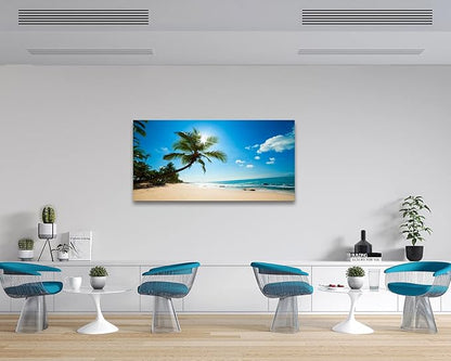 Muolunna ARX0650 Large Canvas Wall Art Summer Ocean Waves Prints Coconut Trees Beach Seascape Painting Hawaii Sea Nature Pictures Stretched and Framed for Living Room Home Office Wall Decor Artwork