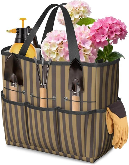 Classic Checkered Garden Tool Bag - Waterproof Garden Tote with 8 Pockets, Large Storage Home Organizer Gardening Tool Oxford Bag for Garden Tools Kits Holder, Gardening Gift for Women & Men