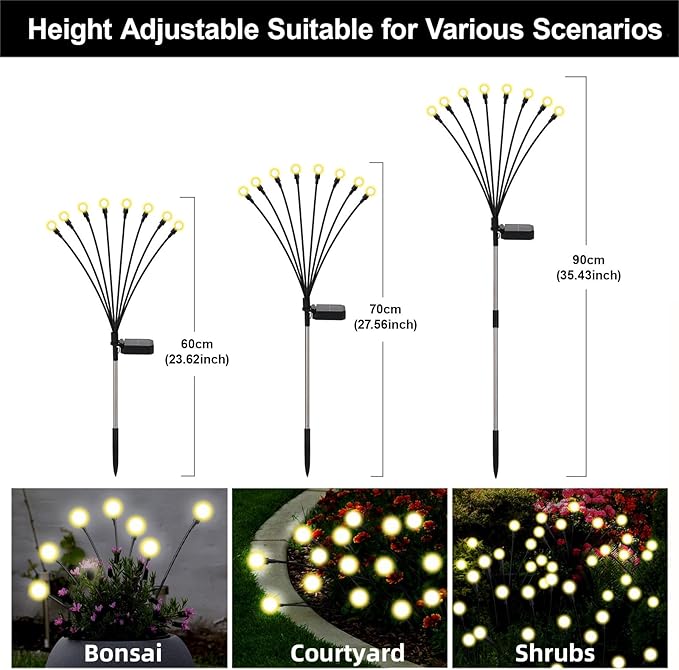 Solar Firefly Lights Warm White, 8 Modes 800mAh Swaying Firefly Yard Lights Solar Powered Outdoor Waterproof for Outside Yard Patio Lawn Pathway Walkway Stake Christmas Garden Decor (2 Pack)