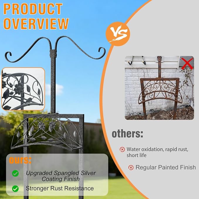 Garden Hose Holder Outside: Water Hose Stand with 2 Shepherds Hooks for Lawn Yard