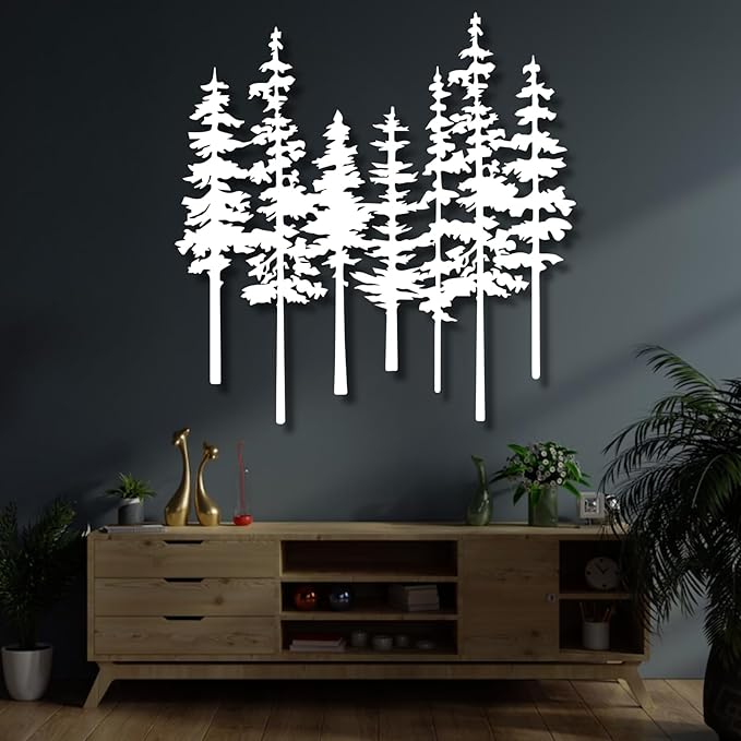 Mimiso Metal Pine Tree Wall Art Decor,Nature Forest Metal Decor,Tree Wall Art,Wall Decorations for Living Room,Bed Room,Dning Room,Housewarming Gift(Black,39"×38")