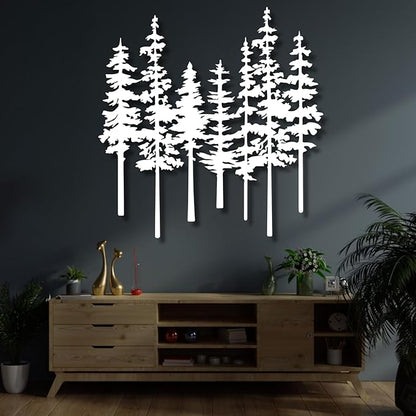 Metal Pine Tree Wall Art Decor,Nature Forest Metal Decor,Tree Wall Art,Wall Decorations for Living Room,Bed Room,Dning Room,Housewarming Gift (White,28"×27")