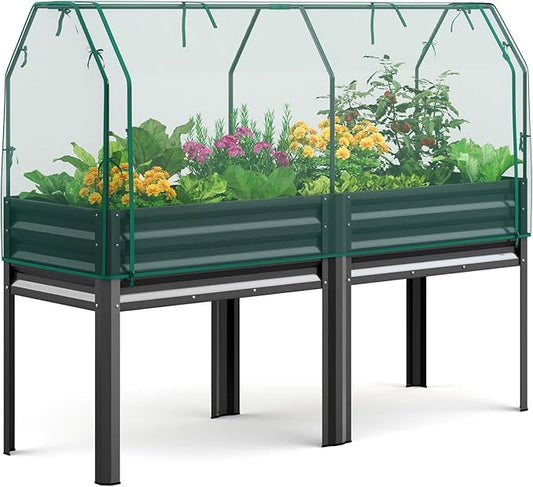 KING BIRD Large Raised Garden Bed with Netting Galvanized Elevated Planter Box with Legs 72×23×55 in for Backyard, Patio, Balcony, 700lb Capacity, Dark Grey