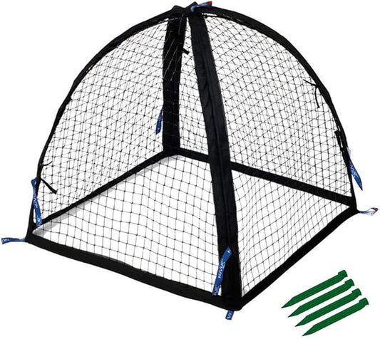 NuVue Products 32109 Pop-Up Garden Netting Pest Guard Cover with Ground Spikes, Mesh Plant Cover Tent for Pest and Animal Control, Black, 52" x 52" x 54"