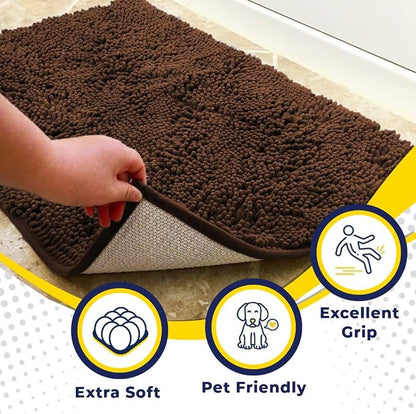 Muddy Mat® | Super Water Absorbent Door Mat Indoor, Microfiber Quick Dry Chenille Entryway Rug, Slip Resistant Front Door Mat, Indoor Mats for Entryway, Machine Washable Pet Rug, Brown 59"x24"