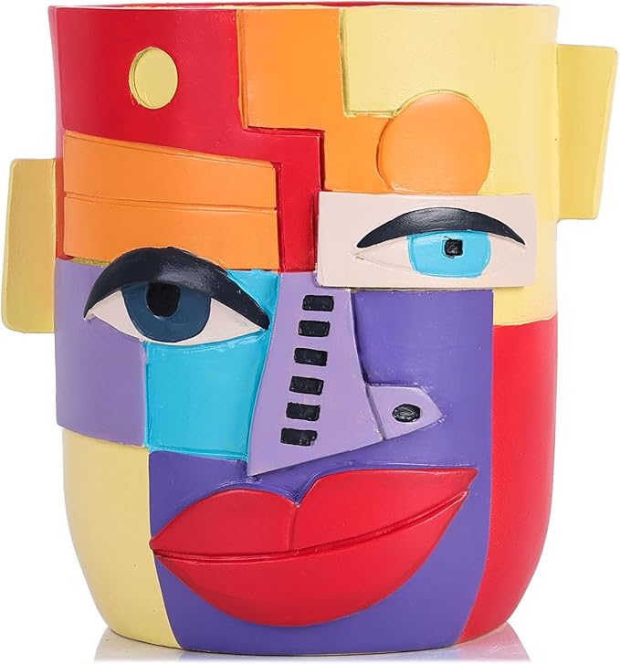 XMGZQ Abstract Cubism Face Planter,Pop Art Sculpture & Vase Decor,Unique Picasso Style Flower Pot,for 4-6 Inch Succulents & Houseplants,Drainage Hole Included,Statement Gift (Mid-Century Modern)