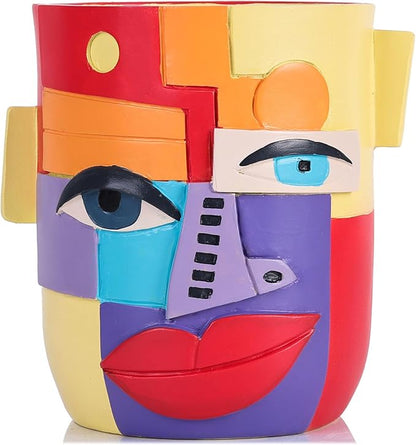 XMGZQ Abstract Cubism Face Planter,Pop Art Sculpture & Vase Decor,Unique Picasso Style Flower Pot,for 4-6 Inch Succulents & Houseplants,Drainage Hole Included,Statement Gift (Mid-Century Modern)