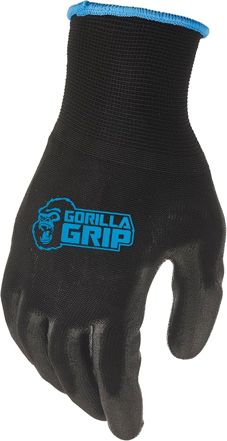 Gorilla Grip Work Gloves, Never Slip Maximum Grip All-Purpose, Gloves for Men, Superior in Wet, Dry, Oily Conditions, Polymer Palm, Large Size, 120 Pairs, Black/Blue| 19412AM