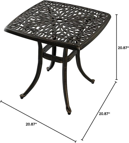 21”Cast Aluminum Outdoor Side Table, Cast Aluminum Patio End Tables, Weather Resistant End Table, Coffee Table for Patio, Porch, Deck, Garden, Bronze (1, Bronze)