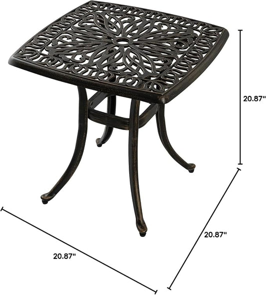 21”Cast Aluminum Outdoor Side Table, Cast Aluminum Patio End Tables, Weather Resistant End Table, Coffee Table for Patio, Porch, Deck, Garden, Bronze (1, Bronze)