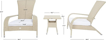 SAFAVIEH Outdoor Collection Edna Beige/White Cushion 3-Piece Lounge Set with Table (PAT7719B)