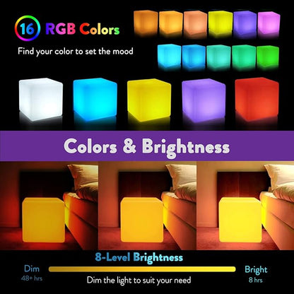 Mr.Go 14-inch LED Ball Light and 14-inch LED Cube Light Bundle, Rechargeable, Remote Control, Dimmable 16 RGB Colors 4 Modes, Waterproof, Great as Night Light Mood Lamp Ambient Lighting Decorations