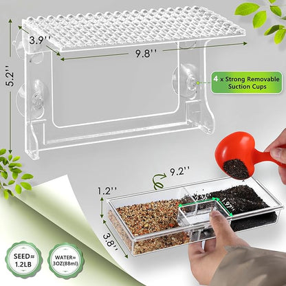 Gbekery Window Bird Feeder for Outdoors with Strong Suction Cups, Acrylic Clear Window Bird Feeders for Viewing with Large Capacity Detachable Seed & Water Tray