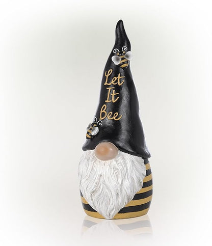 Alpine Corporation 12" H Let It Bee Indoor/Outdoor Garden Gnome Statue, Black/Yellow