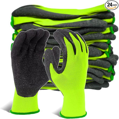 Evridwear Crinkle Latex Rubber Hand Coated Safety Work Gloves for Men Women General Multi Use Construction Warehouse Gardening Assembly Landscaping (X-Large,Green 12 Pairs)