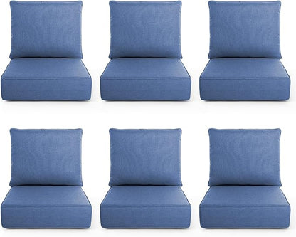 Outdoor Chair Cushions, 6 Inch Thick Patio Seat & Back Cushions Set with Removable Cover, Waterproof Patio Cushions for Outdoor Furniture, 24 x 24 Inch, Navy Blue 6-Set