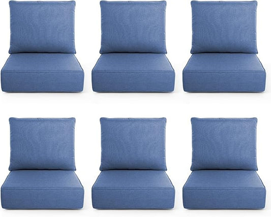 Outdoor Chair Cushions, 6 Inch Thick Patio Seat & Back Cushions Set with Removable Cover, Waterproof Patio Cushions for Outdoor Furniture, 24 x 24 Inch, Navy Blue 6-Set