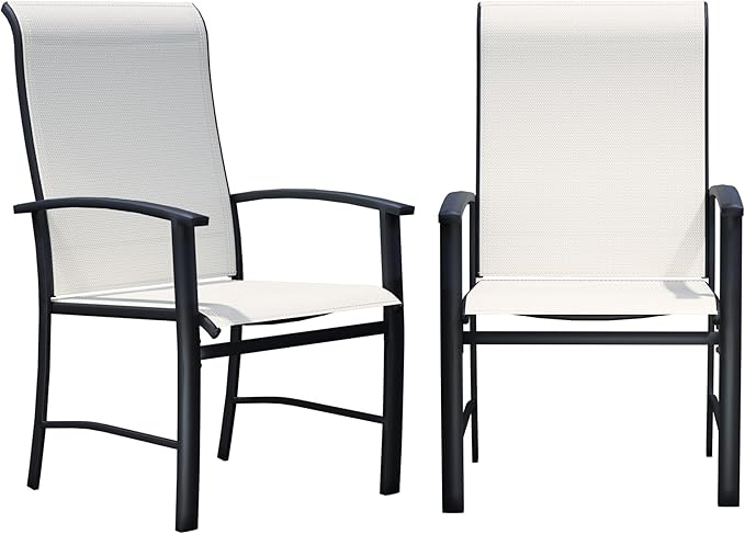 Patio Dining Chairs Set of 2, Outdoor Dining Chairs with High Back, Metal Outdoor Chair Set with Comfort and Durability, Patio Chair for Deck Lawn Kitchen Garden Backyard, Oyster Beige