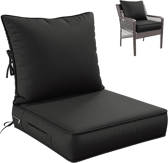 Premium Outdoor Seat Cushion Chair Cushions for Patio Furniture 24 L X 24 W X 5 H Waterproof & Fade Resistant Deep Seat and Backrest Cushion Set with Removable Covers for Chair, Sofa