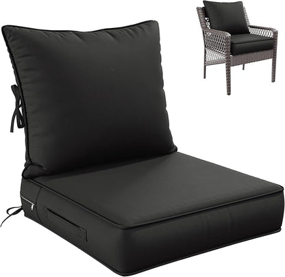 Premium Outdoor Seat Cushion Chair Cushions for Patio Furniture 24 L X 24 W X 5 H Waterproof & Fade Resistant Deep Seat and Backrest Cushion Set with Removable Covers for Chair, Sofa