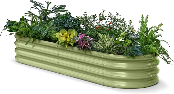 Galvanized Raised Garden Bed 6x2x1ft - 12" Tall Metal Planter Box for Outdoor Plants, Vegetable, Herb with Durable Steel & Rot Resistant, Small Flower Bed for Balcony and Patio - Moss Green