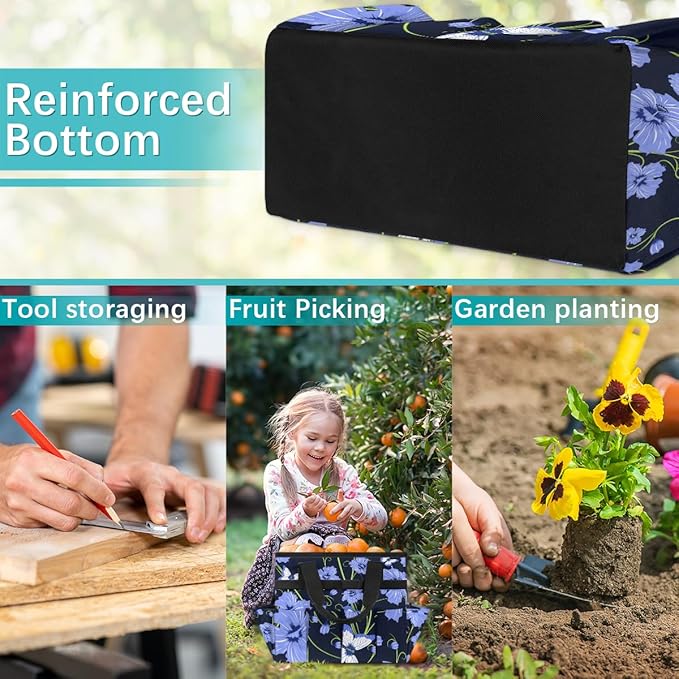Garden Tote Bag with Pockets Flower Butterfly Gardening Bags for Tools Organizer Heavy Duty Storage Bag with Handle for Lawn Yard Casual
