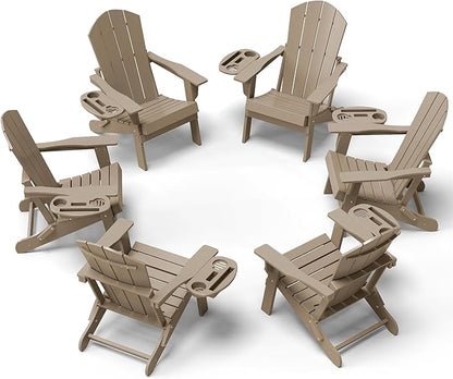 Adirondack Chair Set of 6, HDPE Folding Adirondack Chair with Multifunctional Cup Holder, Weather Resistant Fire Pit Chair for porches, patios, poolsides, Decks.