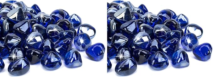 Mr. Fireglass Cobalt Blue Fire Glass Diamonds, 1 Inch Reflective Tempered Fire Glass Rocks for Outdoor Fire Pit, Fireplace and Fire Pit Table, 20 Pounds (Pack of 2)