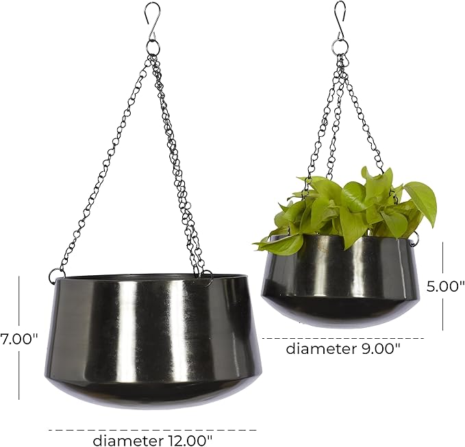 Deco 79 Metal Indoor Outdoor Wall Planter Indoor Outdoor Hanging Dome Hanging Planter with Chain, Set of 2 Plant Hanger 5", 7"H, Black