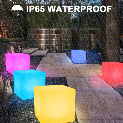 14-in LED Cube Seat & 20-in LED Globe Orb Light, Rechargeable Globe Floor Lamp Cube Chair for Kid w/Remote, Versatile Light Up Side Table Glowing Ball Lights for Home Garden Patio Lawn Party Decor