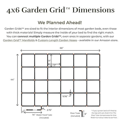 Garden Grid Watering System, 4x6 | Square Foot Gardening Grid & Irrigation in One | Pre-Assembled Watering Grid and Square Foot Garden Style Planting Template | USA-Made Quality | Standard 44"x66"