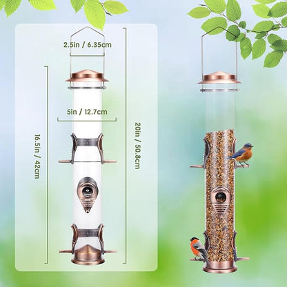 MIXXIDEA 1PK Metal Wild Bird Feeder,Squirrel Proof Bird Feeders for Outside,Hanging 6 Port Tube Bird Feeder,Finch Bird Feeder for Attracting Birds in Your Lawn, Garden, Balcony-Antique Copper