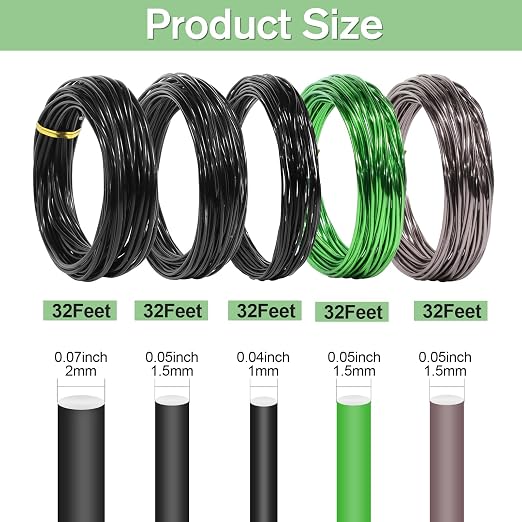 Bonsai Wire Kit, 160 Feet Total 3 Sizes Aluminum Plant Wire for Bonsai Training, Essential Bonsai Tools