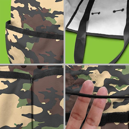 Green Camo Garden Tool Bag - Waterproof Garden Tote with 8 Pockets, Large Storage Home Organizer Gardening Tool Oxford Bag for Garden Tools Kits Holder, Ideal Outdoor Gardening Gift for Women & Men