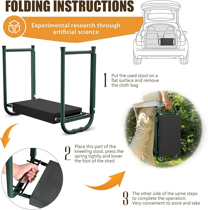 seasky Foldable Garden Kneeler and Seat, Anti-Tipping Heavy Duty 400 lbs Capacity, Widened Thick Soft Kneeling Pad, Gardening Stool with Tool Bag, Gifts for Women Seniors Parents