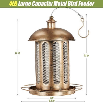 Bird Feeder, Large Capacity Bird Feeders for Outdoor Hanging, Heavy Duty Metal Wild Birdfeeder for Outside Garden Yard Decor, Retro Lantern Shape