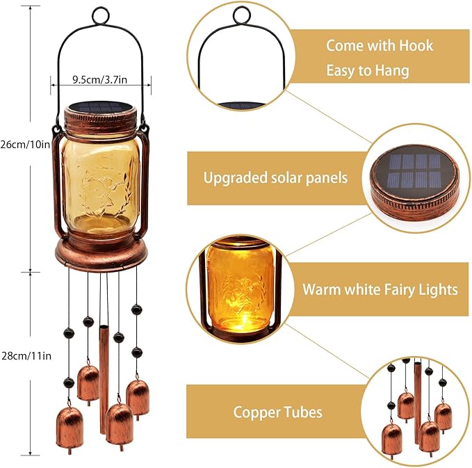 2 Pack Solar Wind Chimes for Outside for Mom Women Grandma,Solar Mason Jar Wind Chime Light Unique Hanging Wind Chimes Outdoor,IP65 Waterproof, Yard Garden Terrace Courtyard
