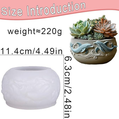 1Pc Dolphin Jar Silicone Mold, 3D Ocean Wave Bowl Resin Mold for Epoxy Casting Succulent Planters, Concrete, Clay, Candle Holders, Storage Box, Trinket Dishes DIY Home Decor Handmade Gifts