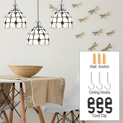 15.4ft Pendant Light Cord Kit, Industrial Vintage Plug in E26 Socket Hanging Light with Switch, Hemp Rope Hanging Light Fixture for Pendant Lamp Farmhouse Lamp Cable DIY