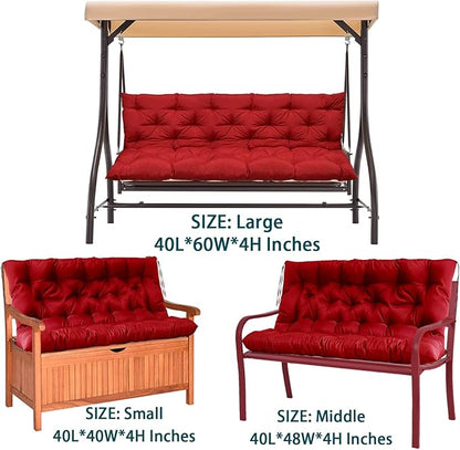Swing Replacement Seat Cushions, 2-3 Seater Bench Cushions for Outdoor Furnitur with Backrest, Garden Recliner Seat Cushions Waterproof Sofa Pads (Red, 60x40in)