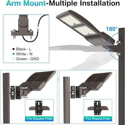 320W LED Parking Lot Light 44800LM with Photocell, UL DLC Listed, 5000K Shoebox Pole Light with Arm Mount, AC100-277V, IP65 Waterproof Commercial Street Area Lighting for Driveway/Roadway/Yard