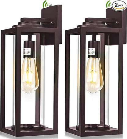 Oil Rubbed Bronze Dusk to Dawn Outdoor Wall Light Fixtures - 2 Packs Exterior Waterproof Outdoor Lighting, Farmhouse Porch Sconces Wall Mounted Lighting, Anti-rust Outside Lantern for Front Door
