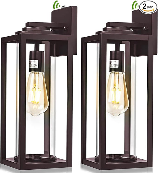 Oil Rubbed Bronze Dusk to Dawn Outdoor Wall Light Fixtures - 2 Packs Exterior Waterproof Outdoor Lighting, Farmhouse Porch Sconces Wall Mounted Lighting, Anti-rust Outside Lantern for Front Door
