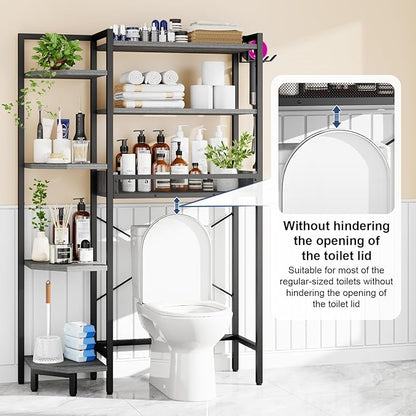 T1 Garden Tool Organizer（with Lockable Wheels） Storage UP to 50 Tools Heavy Duty 7-Tier Over The Toilet Storage（with Basket and Paper Hook） with Adjustable Feet