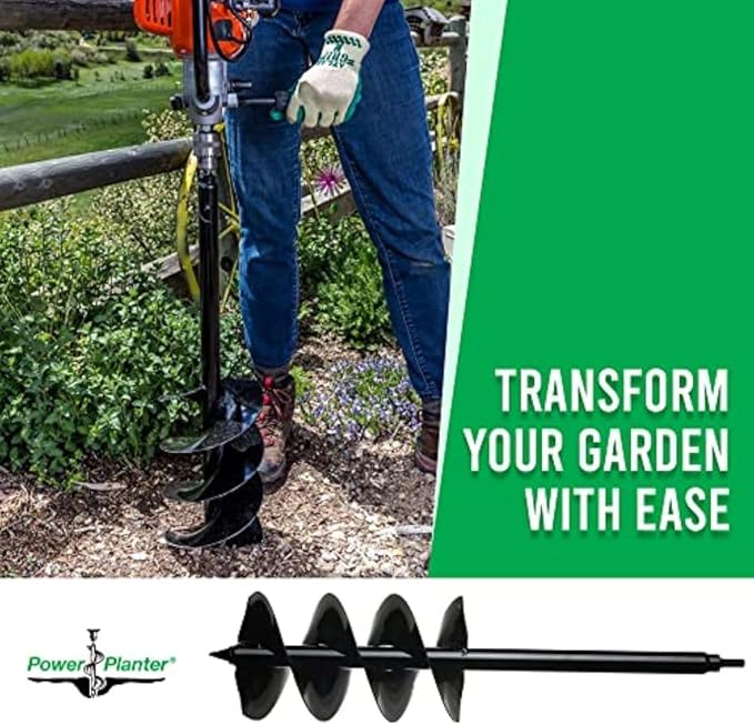 Power Planter Auger Drill Bit Extension 7" x 28" with 1/2" Non-Slip Hex Drive — Garden Auger for Planting Gallon Potted Plants and Post Holes — Garden Digging Tool for Dirt, Sand, Soil & Clay