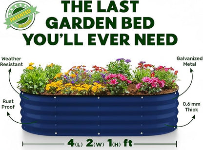 Plant & Plot Galvanized Raised Garden Beds Outdoor // 4×2×1 ft Planter Raised Beds for Gardening, Vegetables, Flowers // Large Metal Garden Box (Navy) // Patented Tool-Free Design