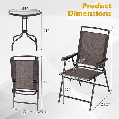 S AFSTAR 3-Piece Bistro Set, Patio Furniture Set for Outdoor Poolside Balcony Garden Yard, 28" H Outdoor Round Table and 2-Pack Folding Chairs, 3PCS Bistro Dining Furniture Set