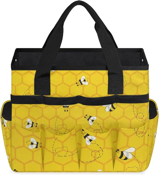 Yellow Bee Beehive Garden Tool Bag with 10 Pockets Easy Access Garden Tote Storage Bag Wear-Resistant & Reusable with 2 Handles Gardening Gifts 13" X 2.8" X 6.8"