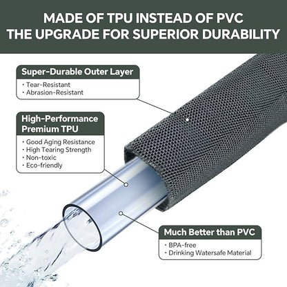 Garden Hose 100ft, Made of TPU(Not PVC), Ultra-Light & Flexible Water Hose, Non-Shrinking, Easy to Store, Drinking Water Safe Material, All-weather, Black&Gray